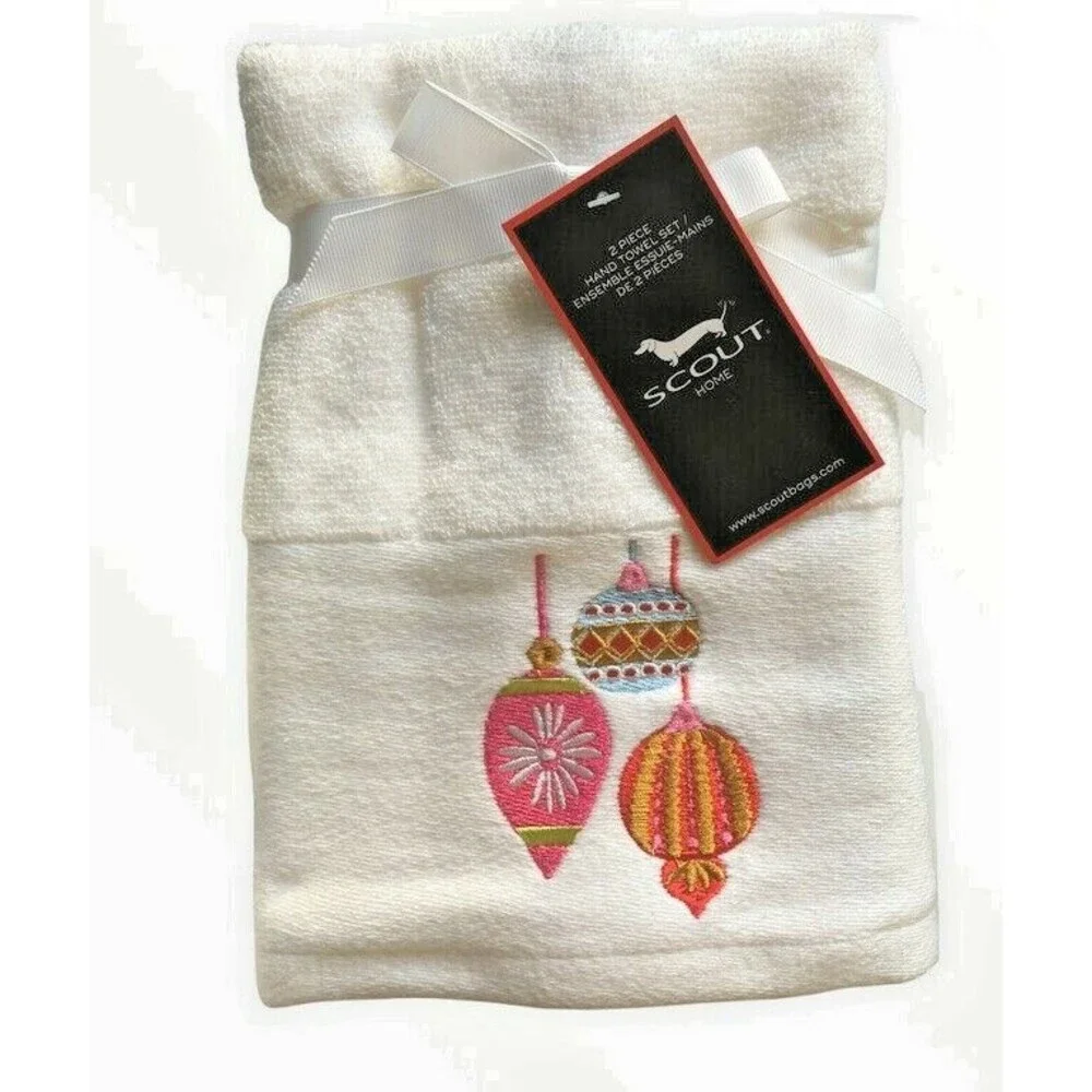 Christmas Ornaments Hand Towels Set of 2 Embroidered Embellished Holiday